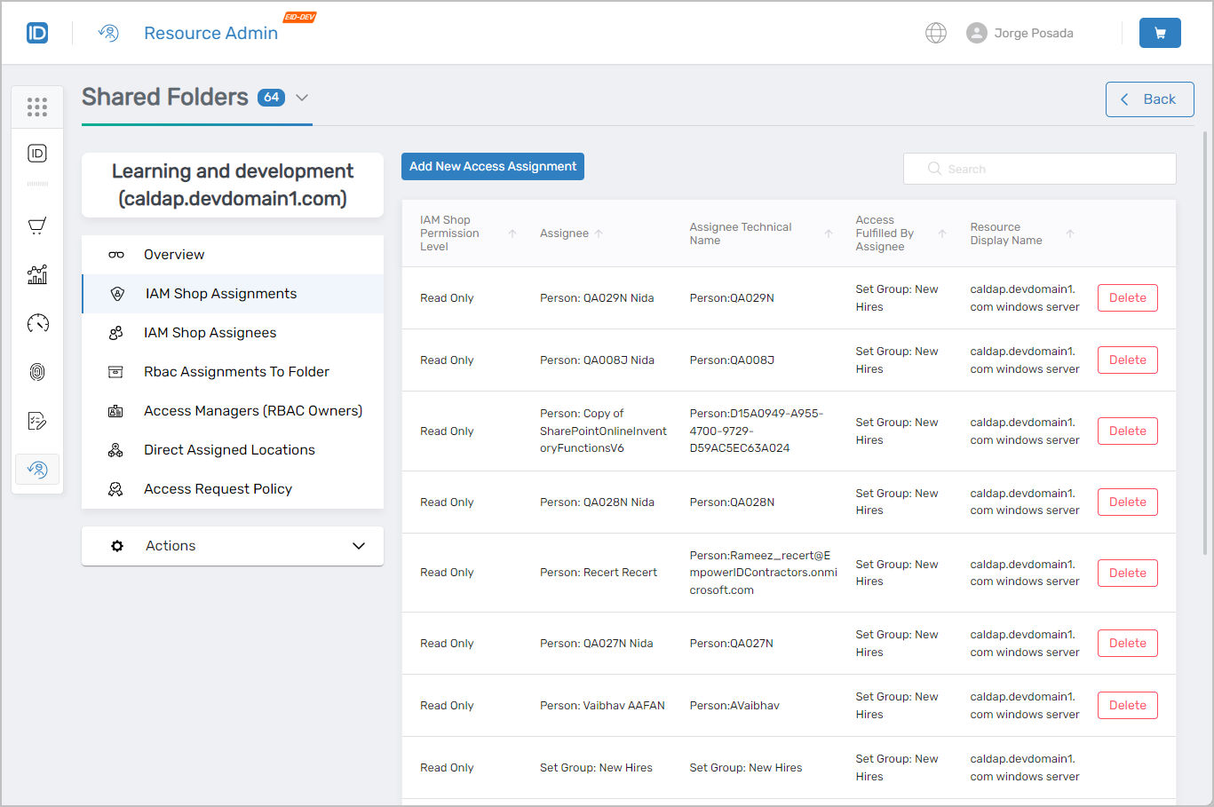 IAM Shop Assignments Tab