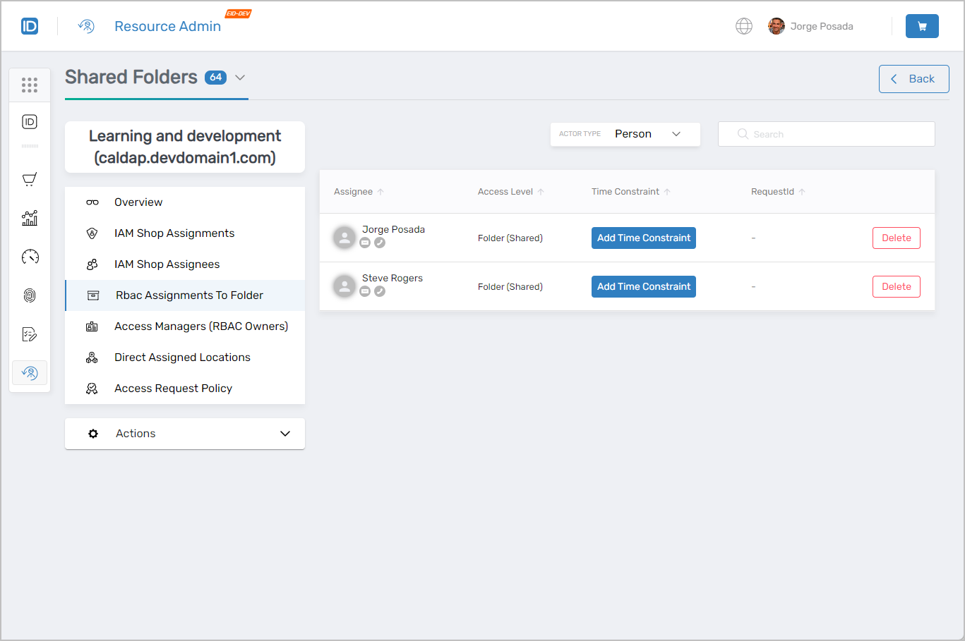 RBAC Assignments to Folder Tab