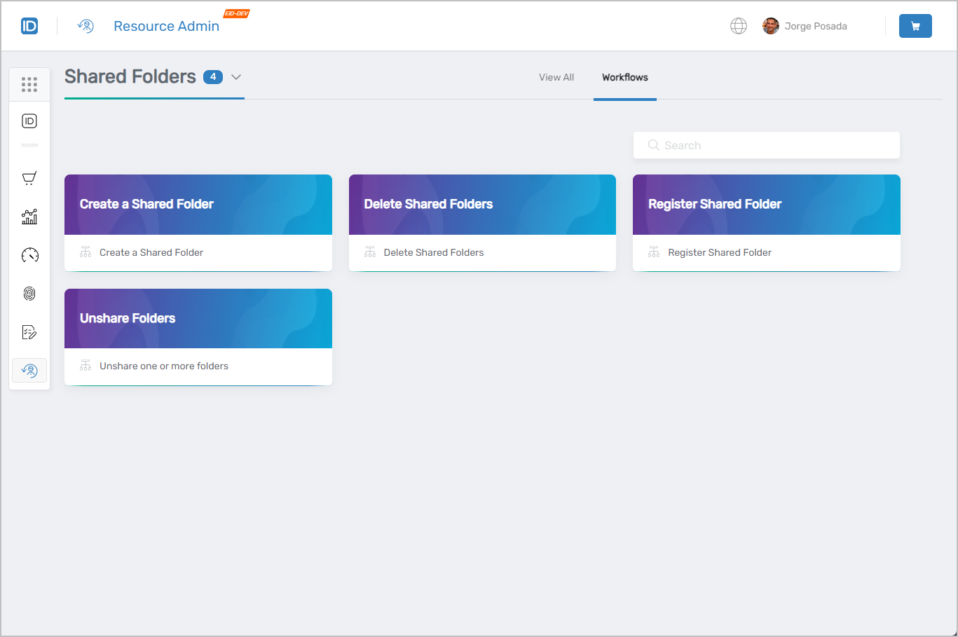 Shared Folders Workflows Page