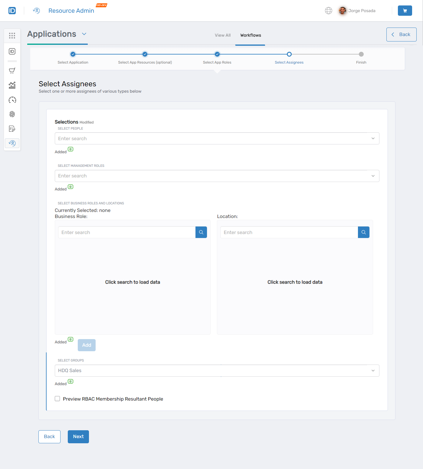 Select Assignees screen