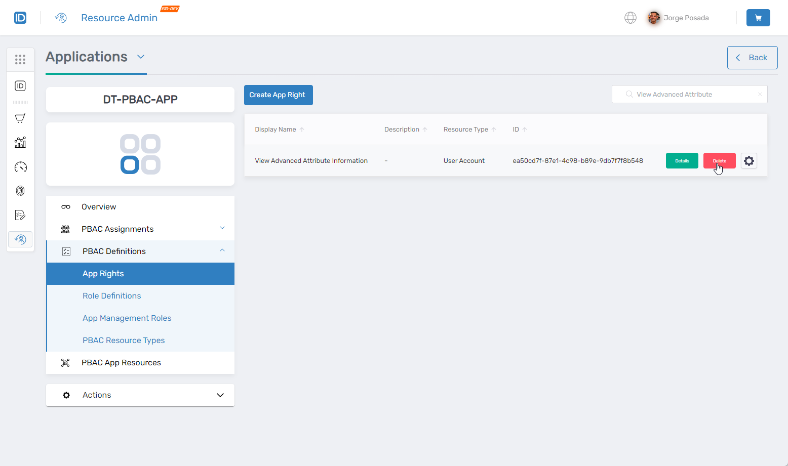 Delete button for app right
