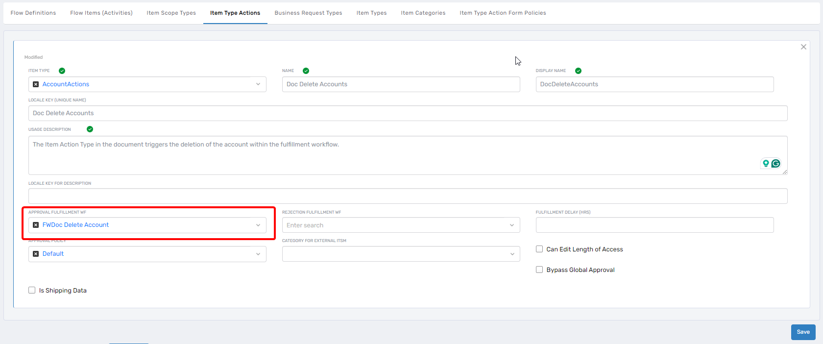 Link workflow to item type action