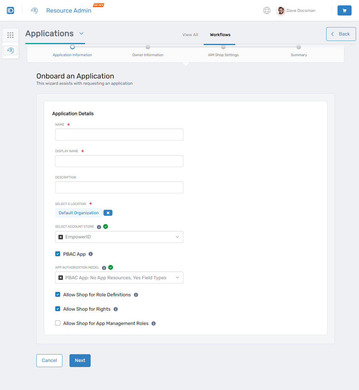 Onboard Application Wizard