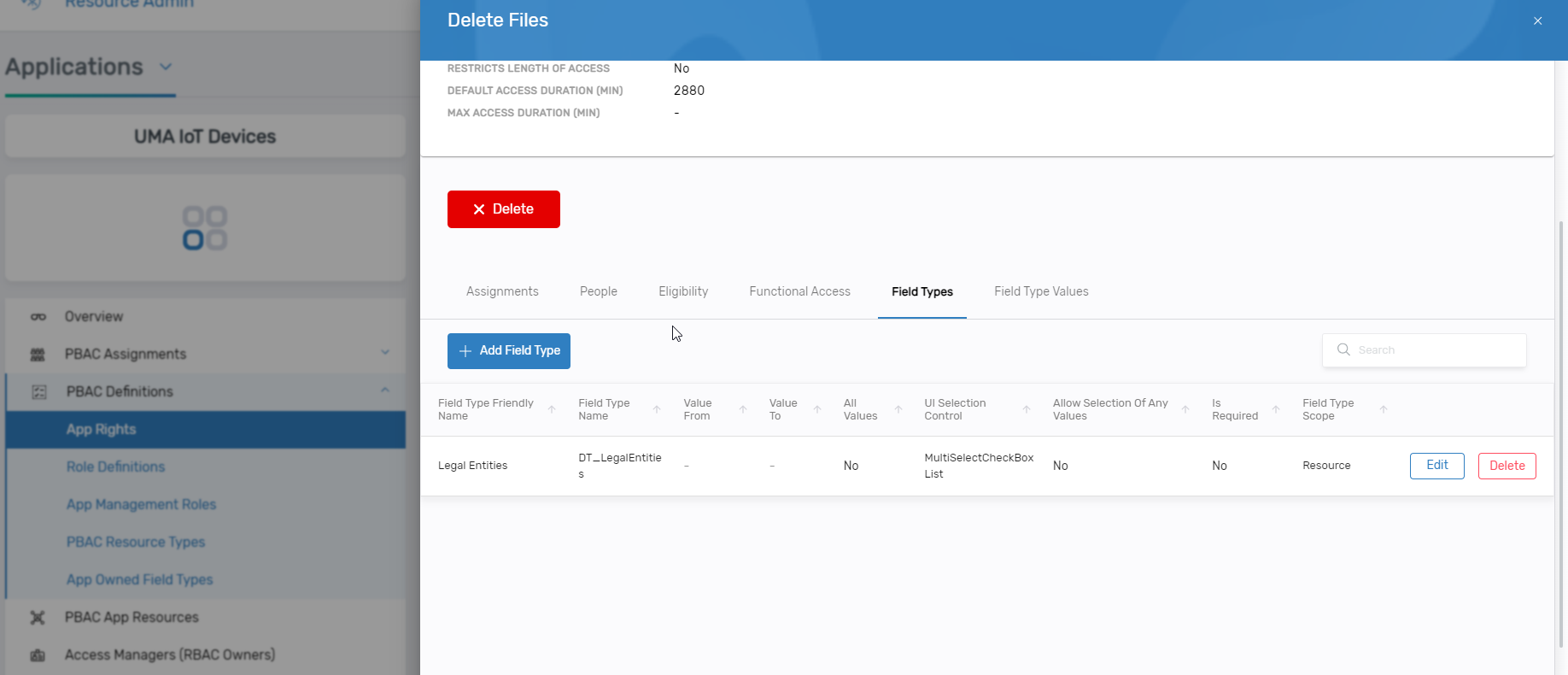 Field Types management in App Rights
