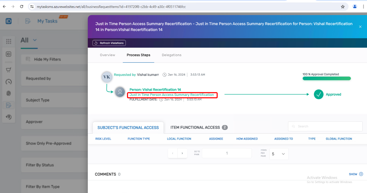 Process steps in My Tasks