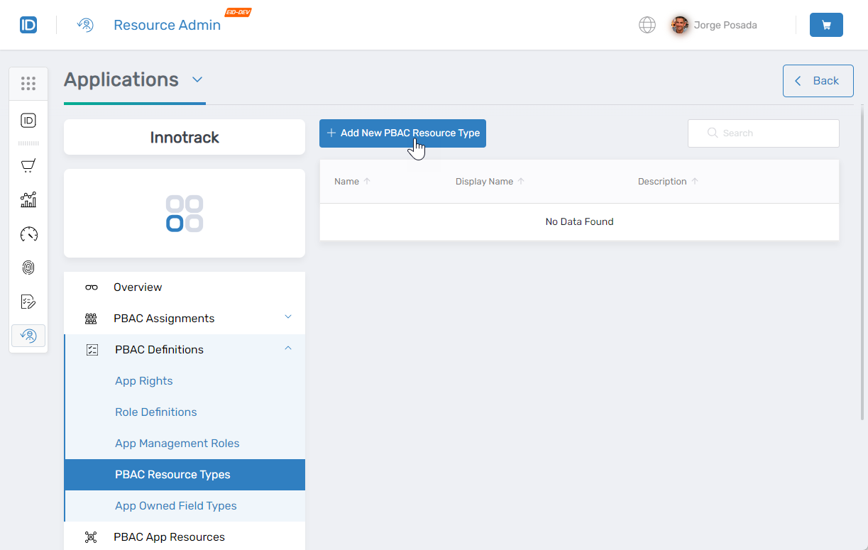 PBAC Resource Types menu