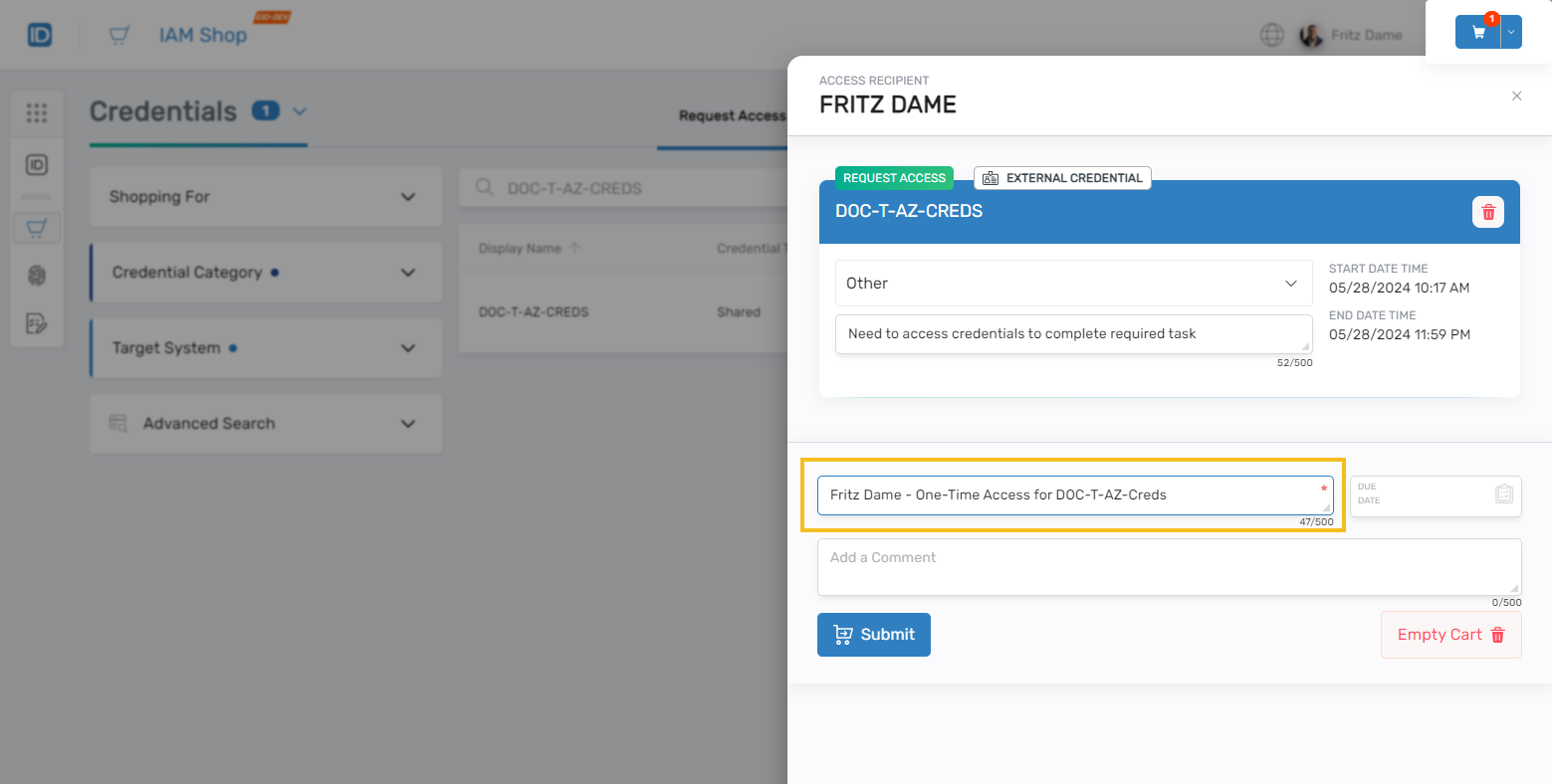 Business request name