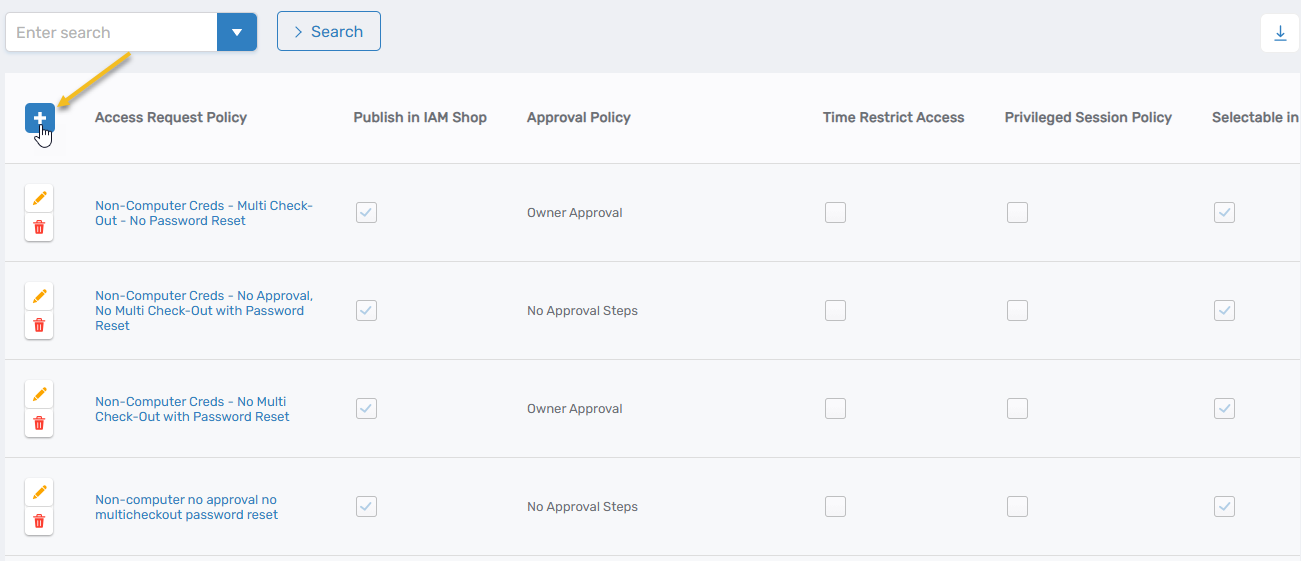 Add button on Access Request Policy page