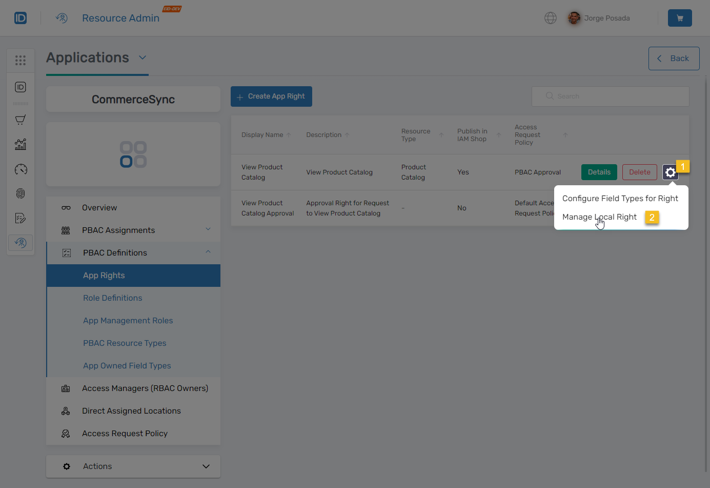 Manage Local Right context menu option