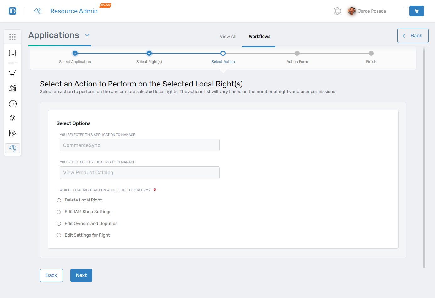 ManageAzLocalRightWizard Select Action screen