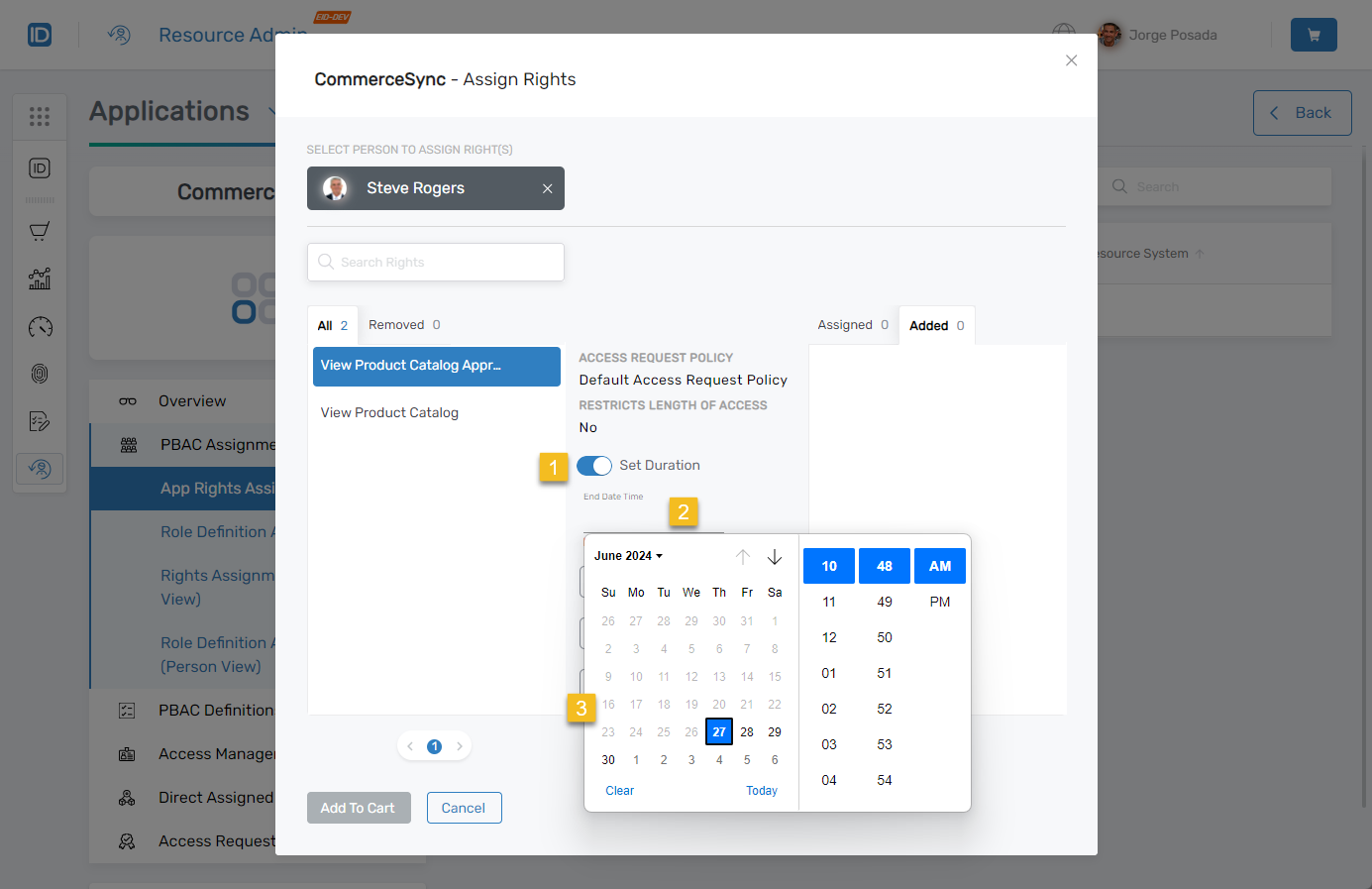 Set Duration toggle with calendar