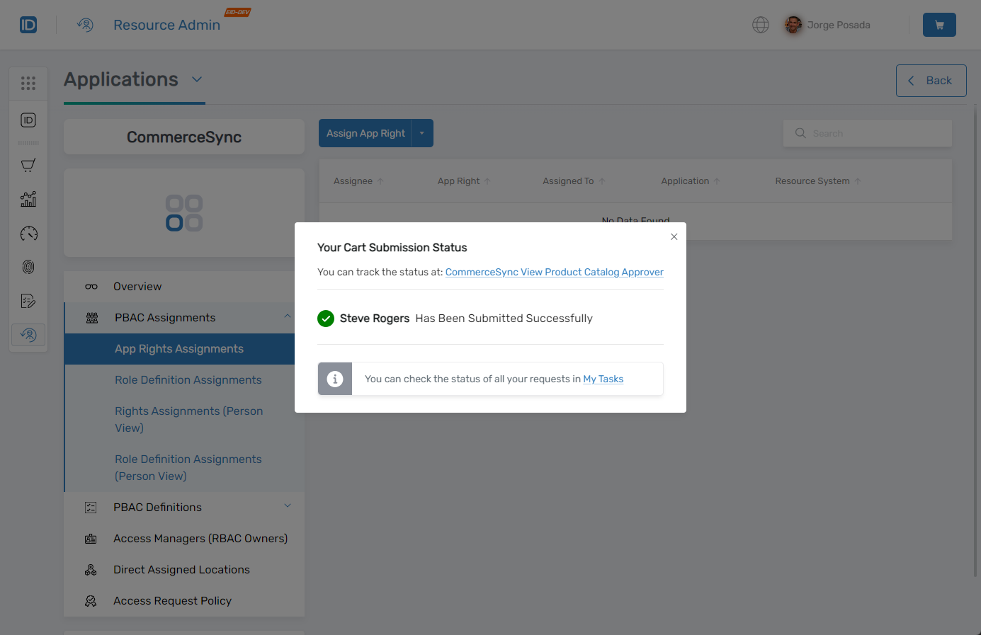 Cart submission status message