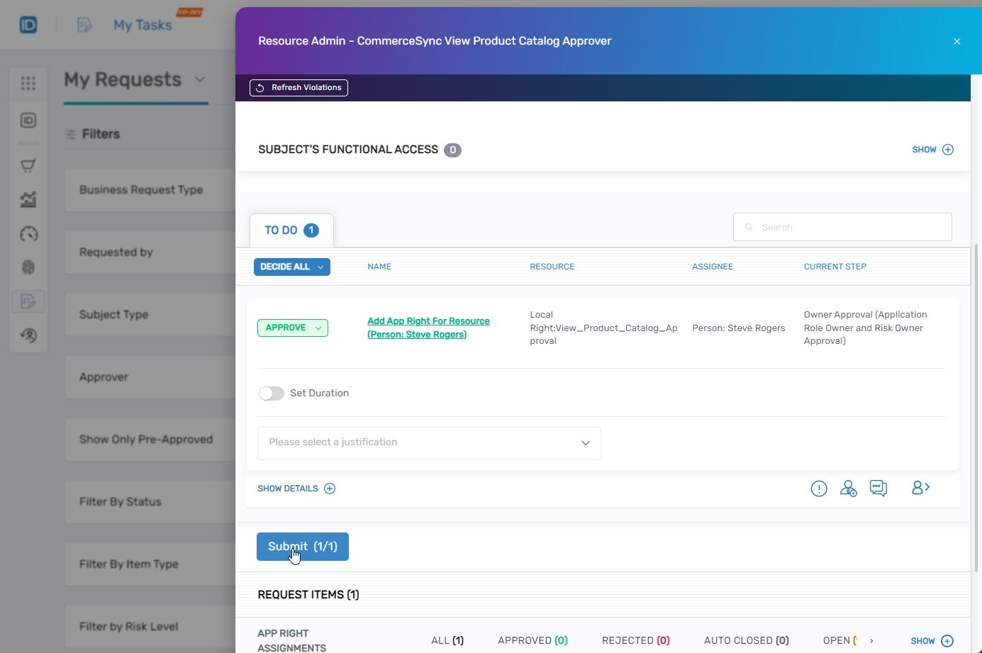 Approval completion with Submit button