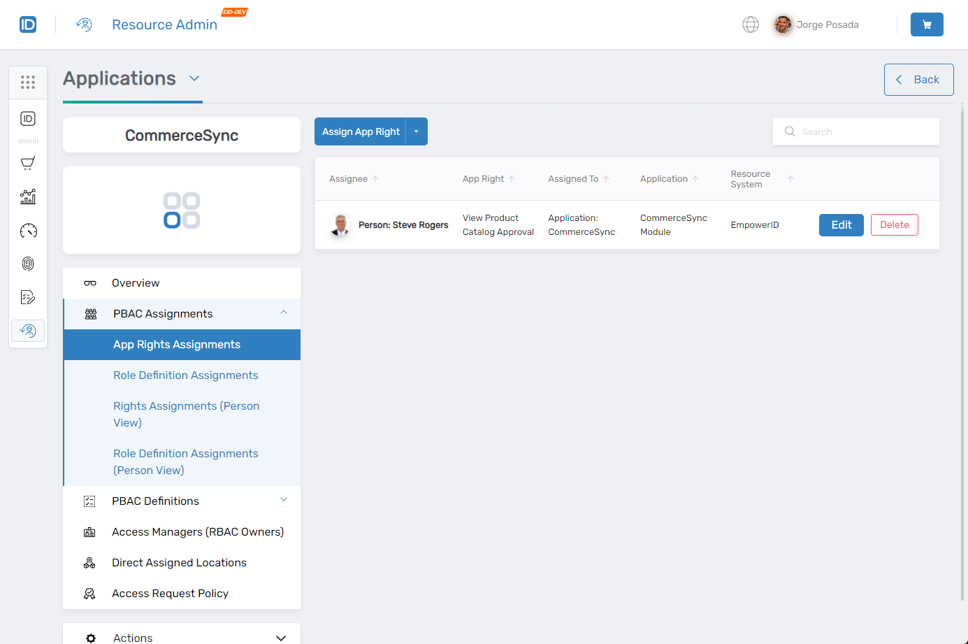Completed approval right assignment in grid