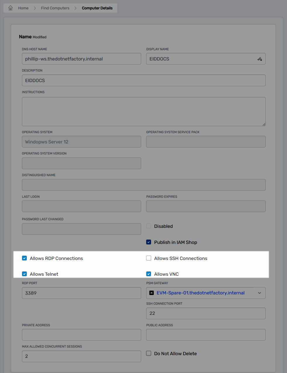 Connection Settings