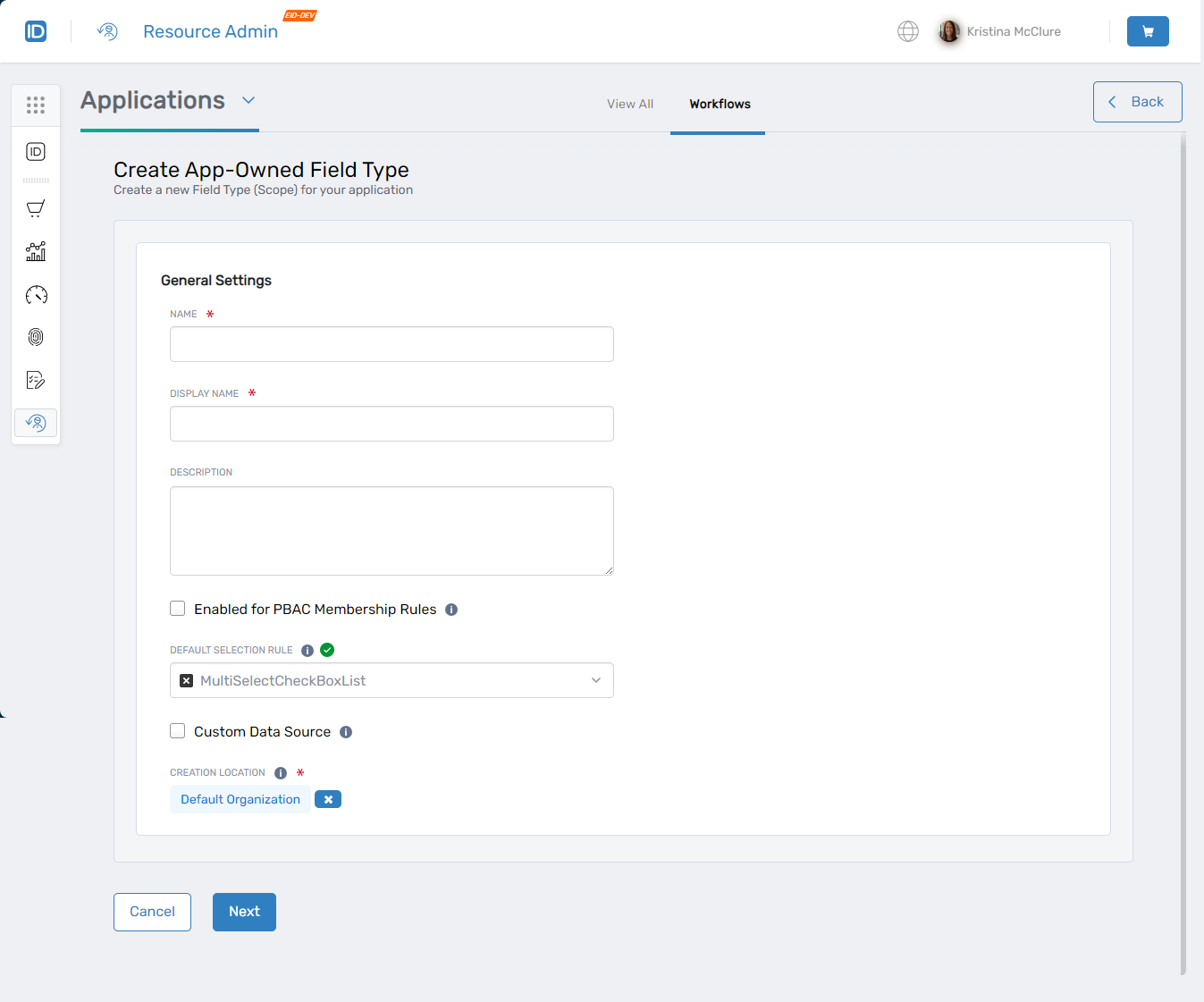 Field type creation workflow