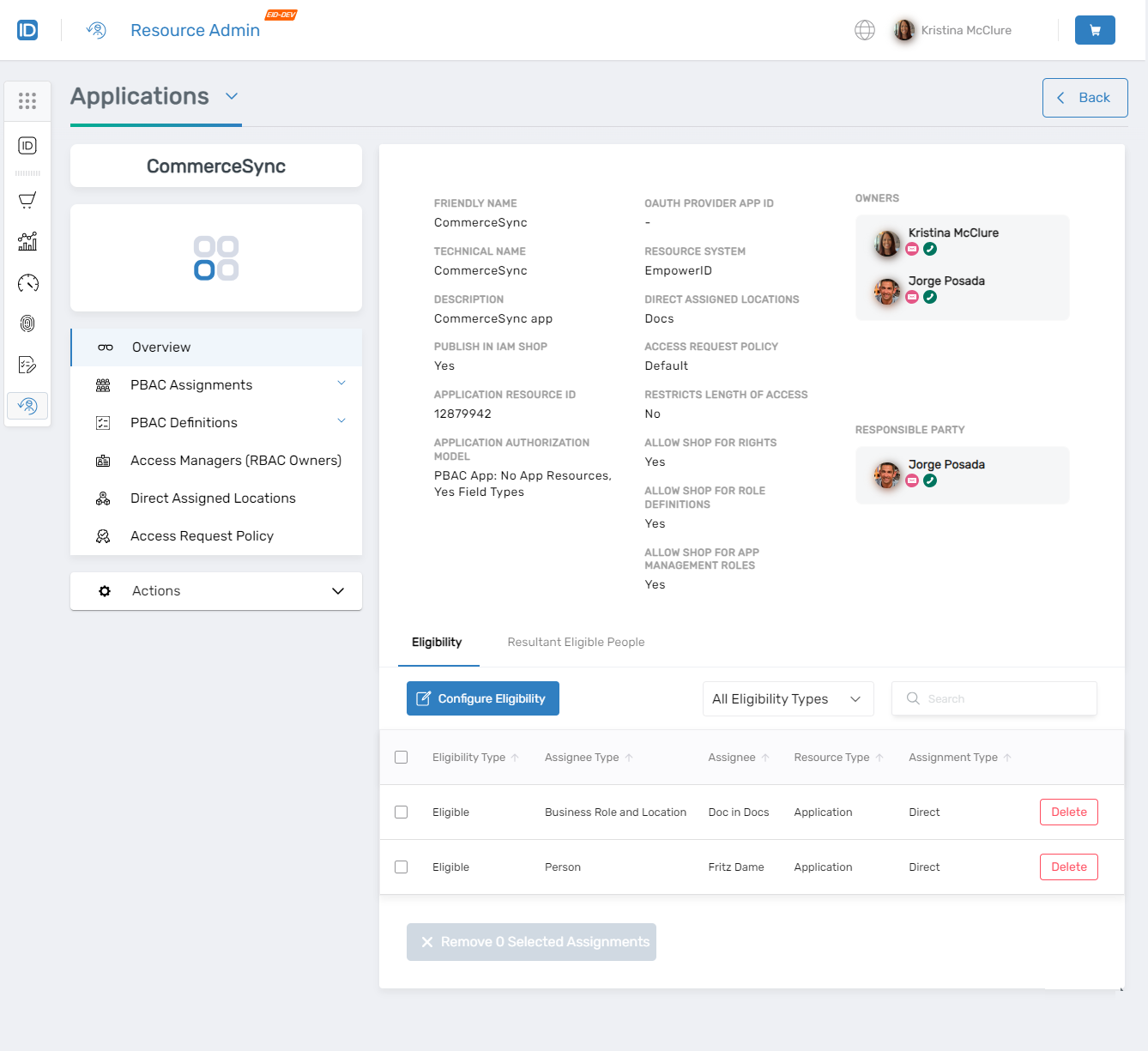 Application overview page