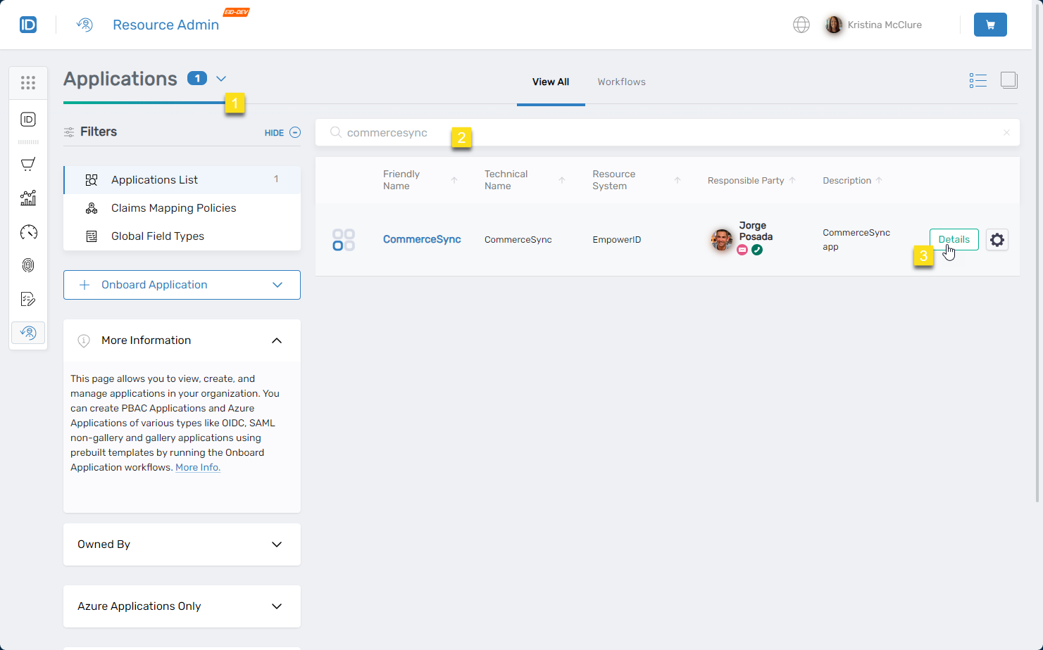 Application search results