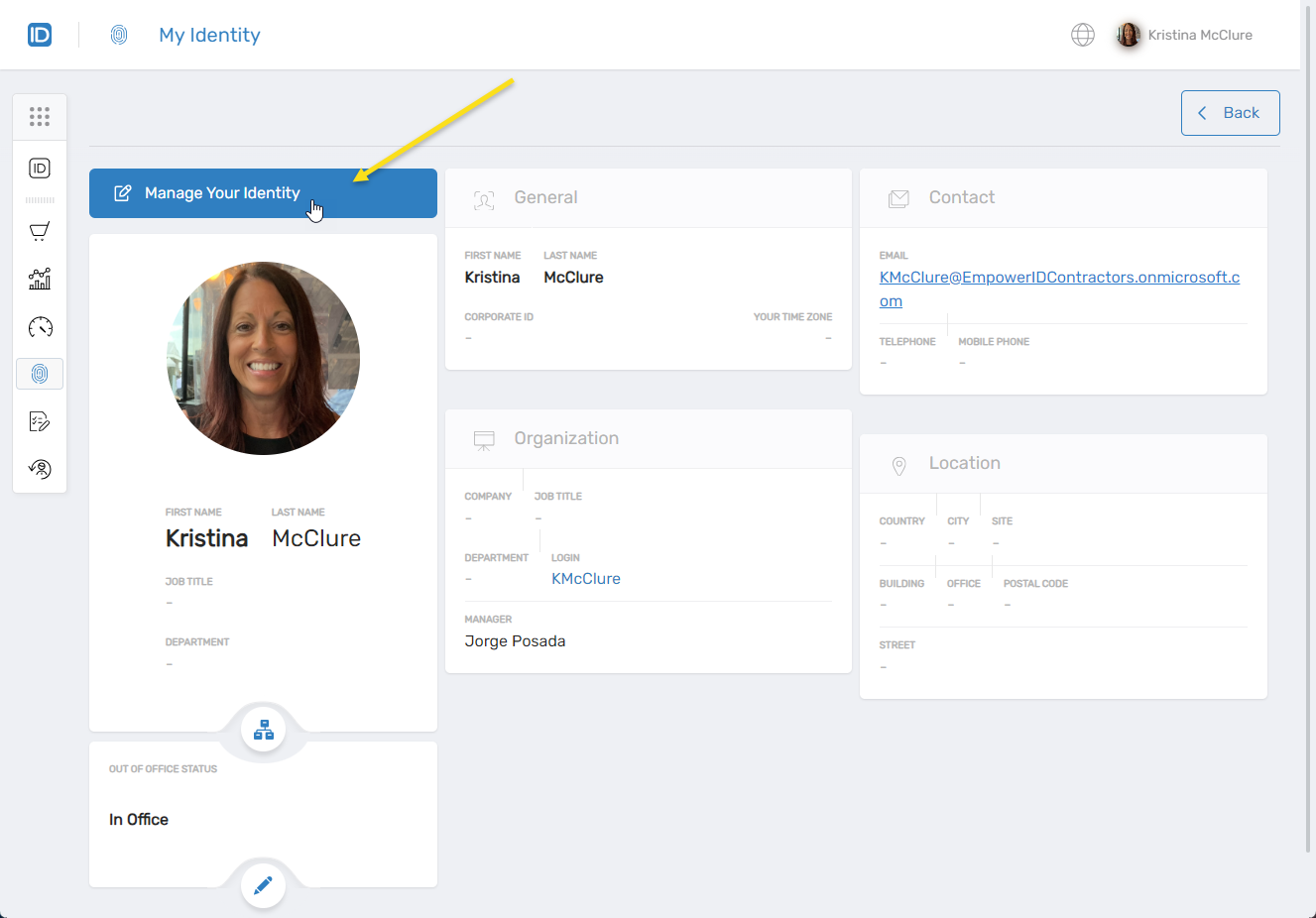 Manage Identity Button