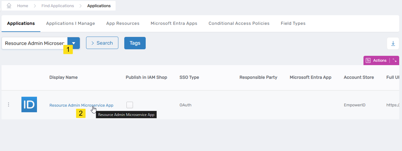 Searching for Resource Admin Microservice App