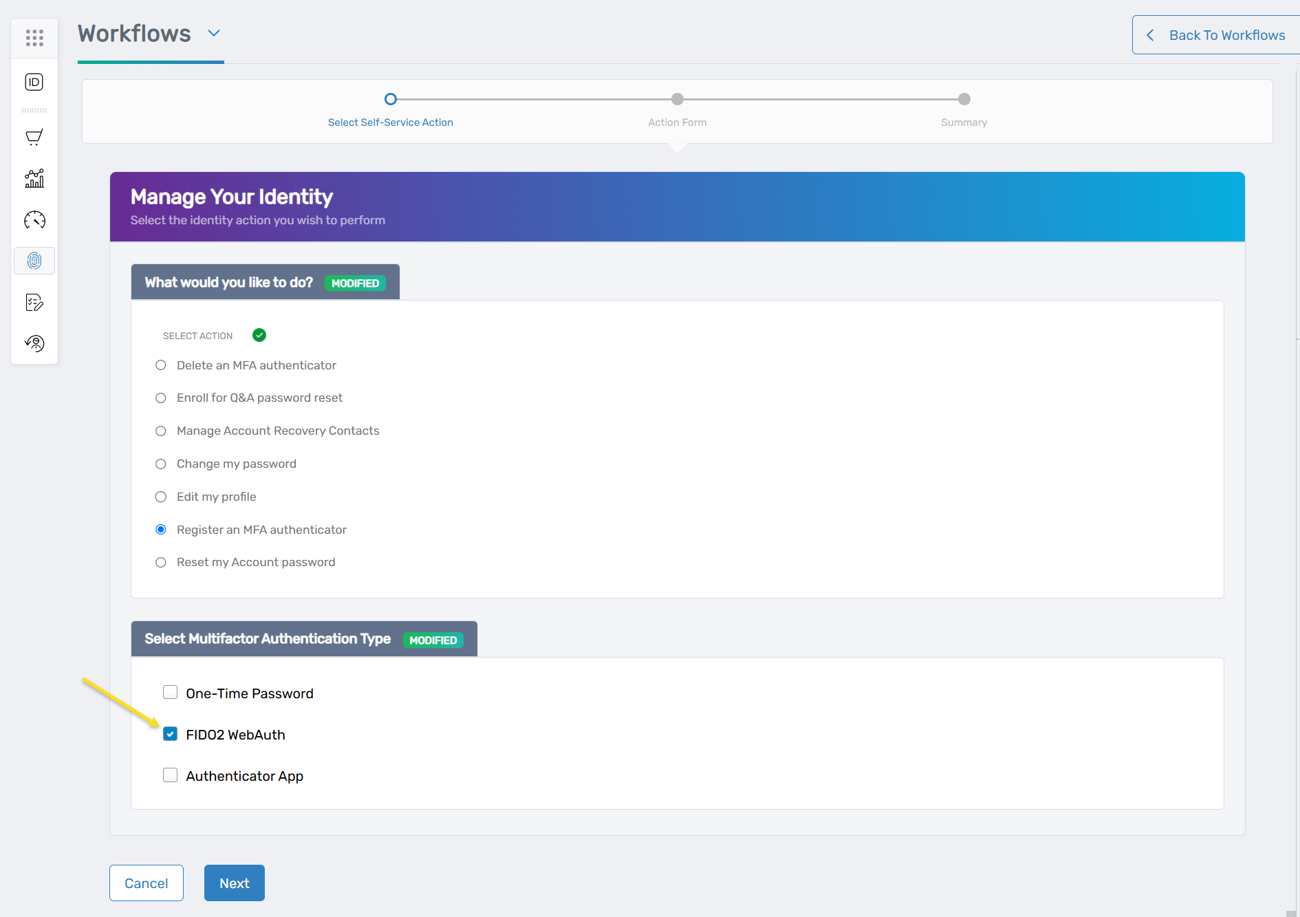 Select FIDO2 WebAuth