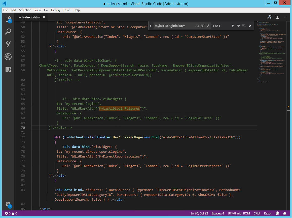 Index.cshtml with Last 10 Login Failures commented out