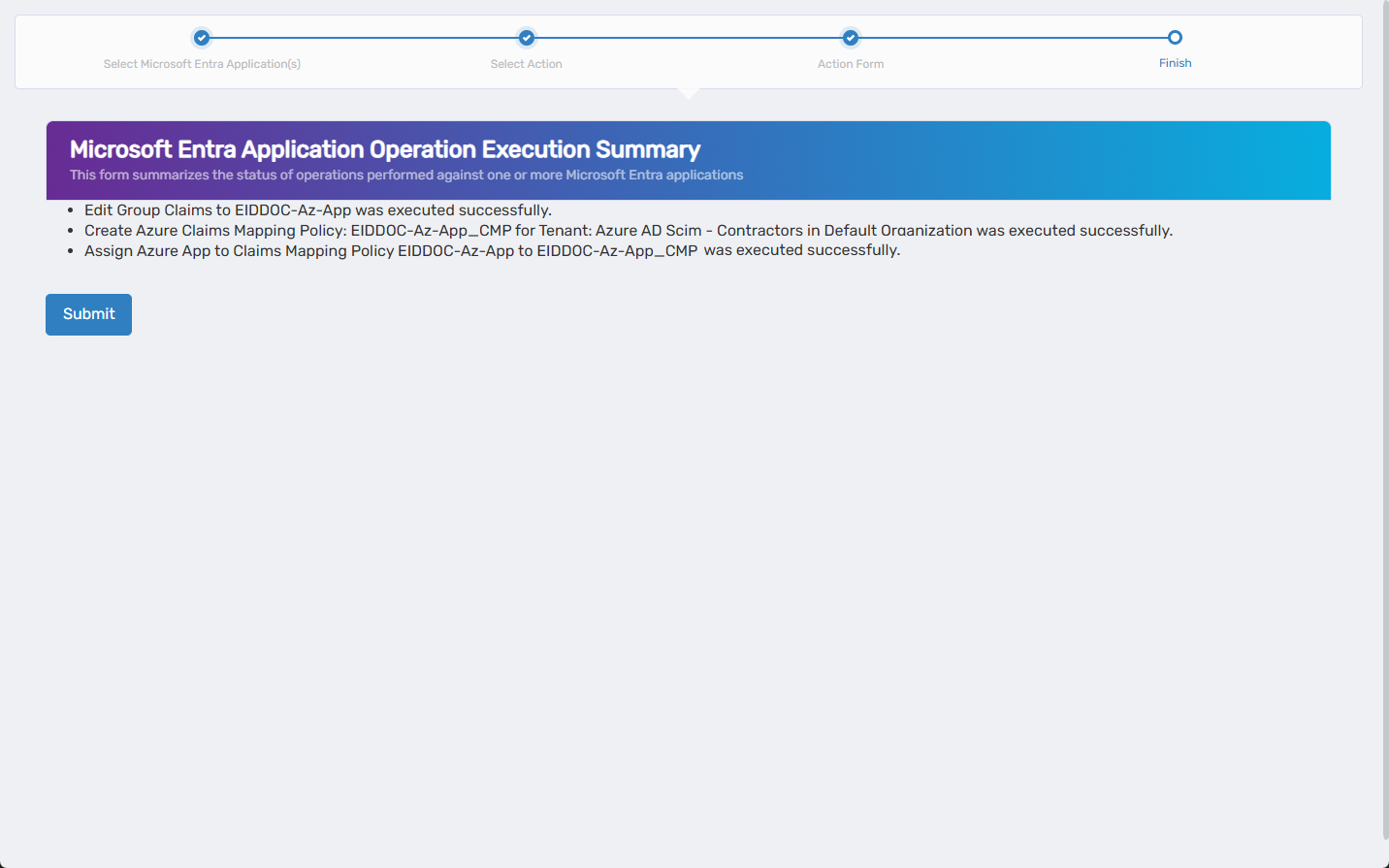Update App Claims Operation Execution Summary