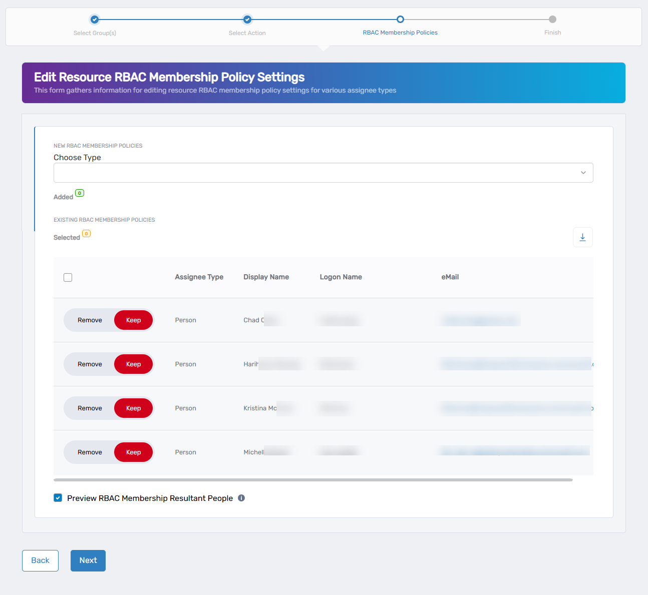 Edit RBAC Membership Policies Form