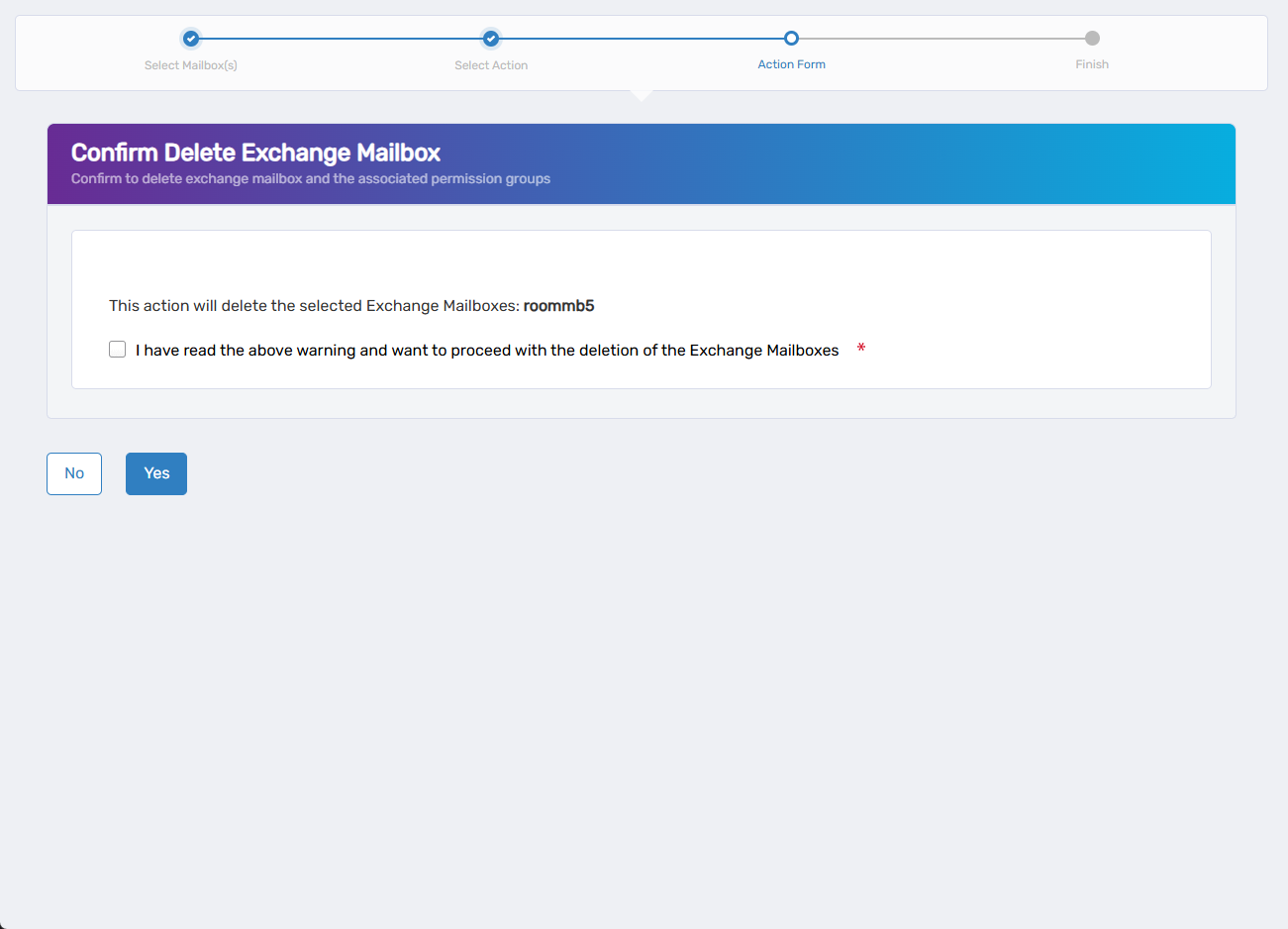 Delete Mailboxes Form