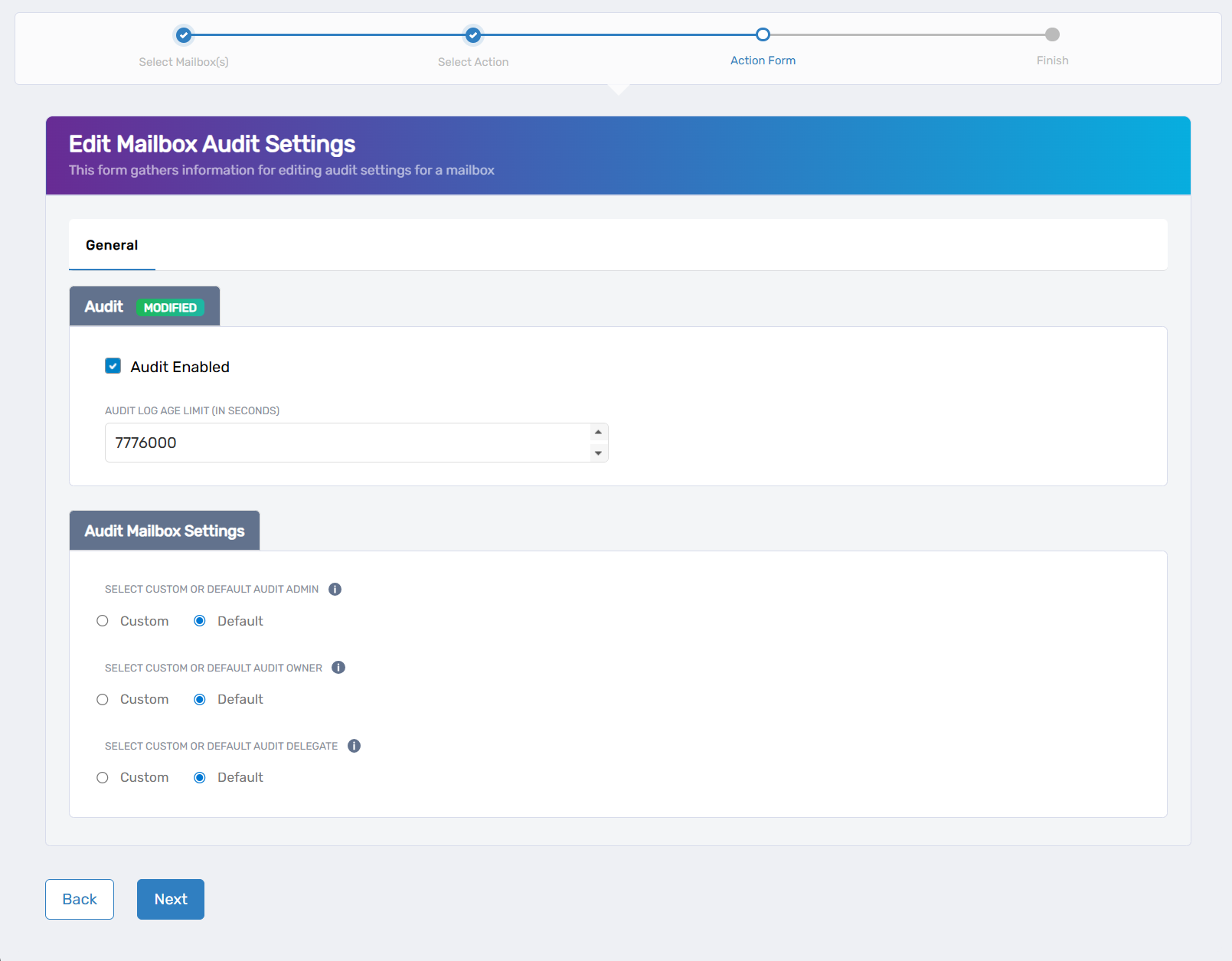 Edit Mailbox Auditing Form