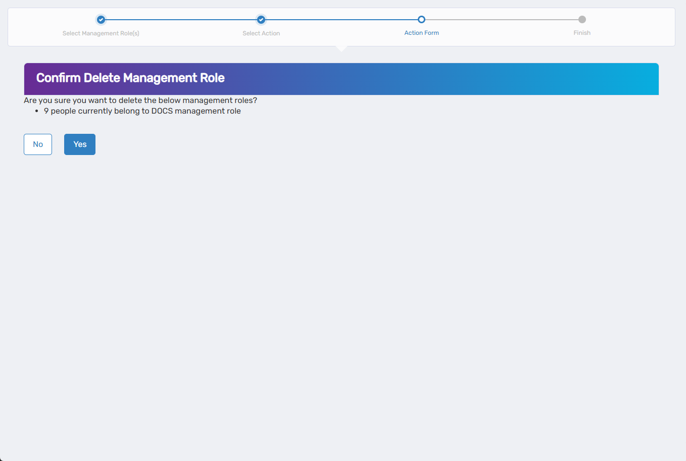 Delete Management Role Confirmation