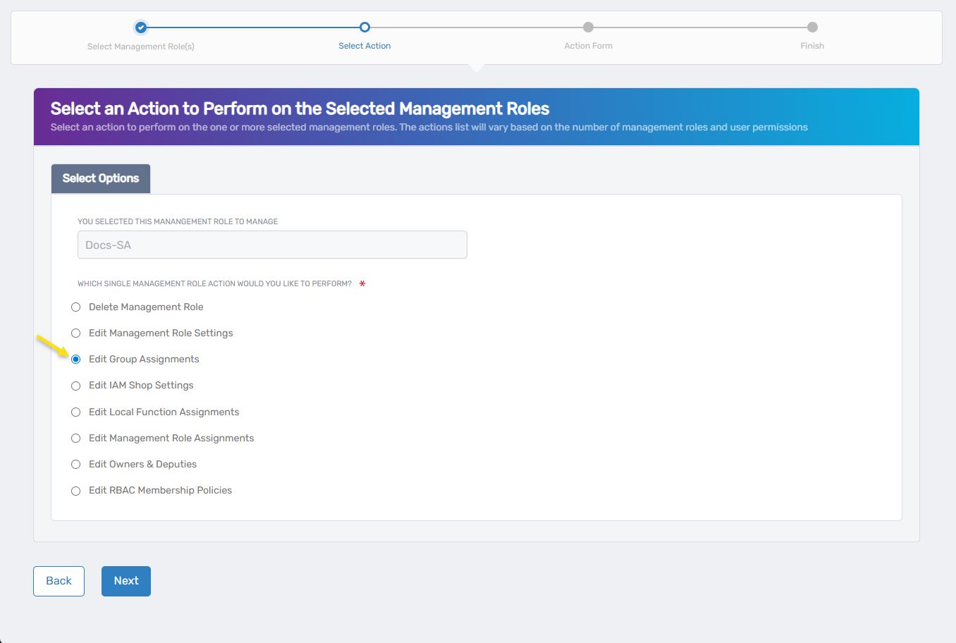 Edit Group Assignments Action