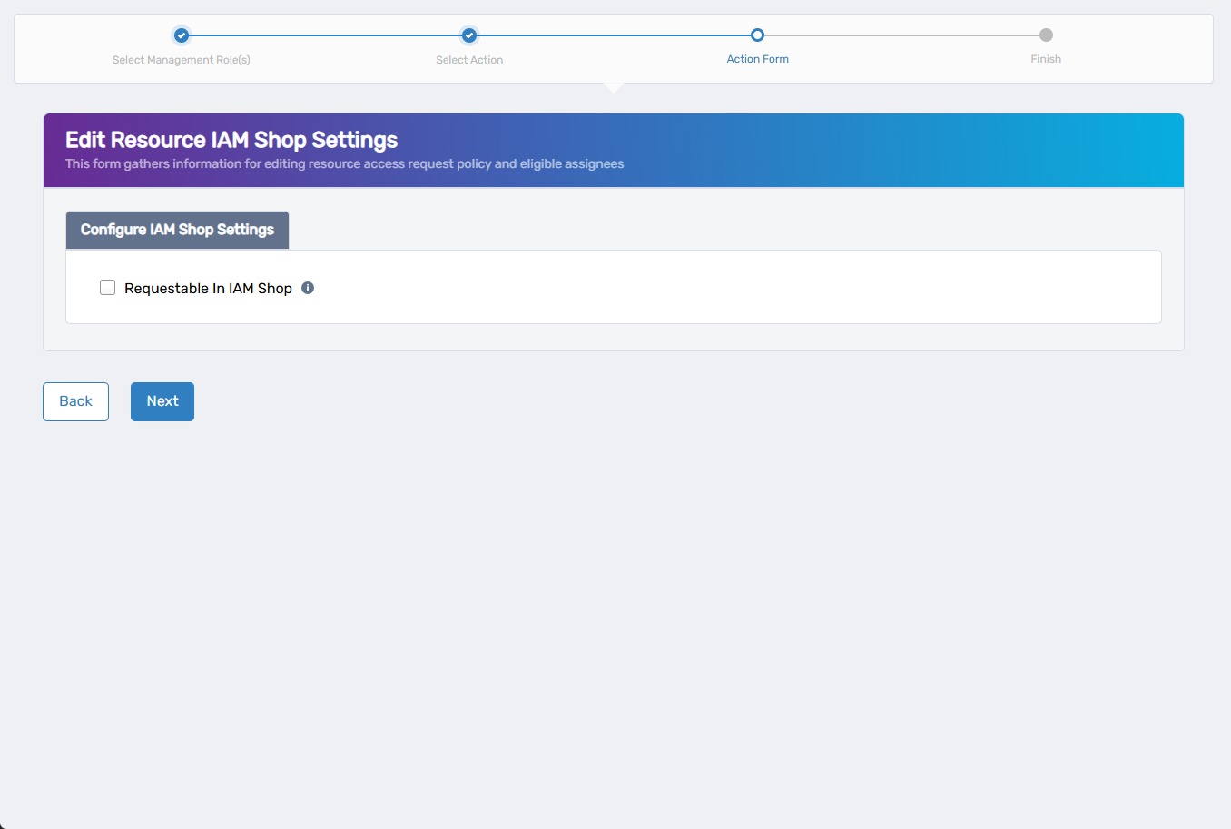 Edit IAM Shop Settings Form