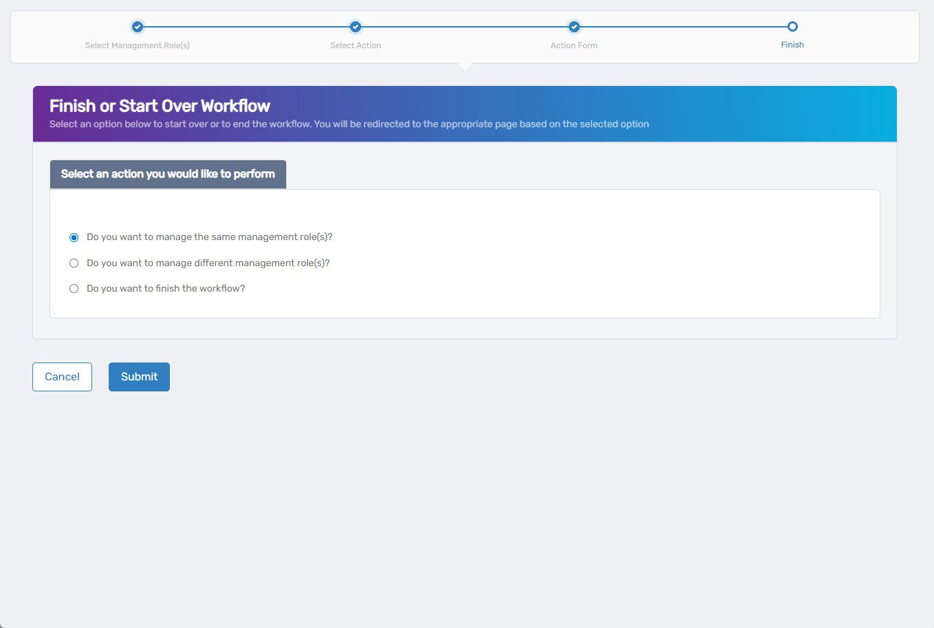 Finish Workflow Options