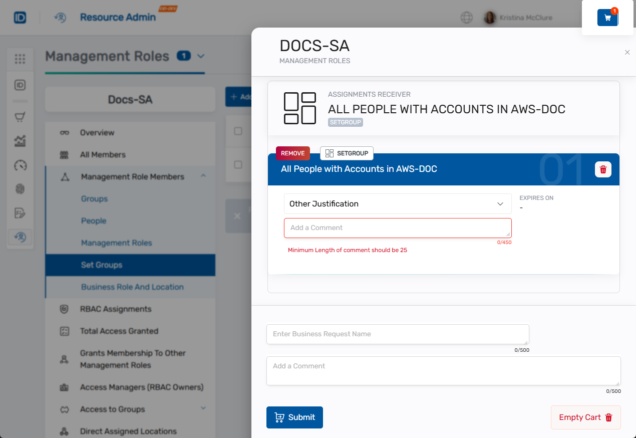 Cart with Set Groups