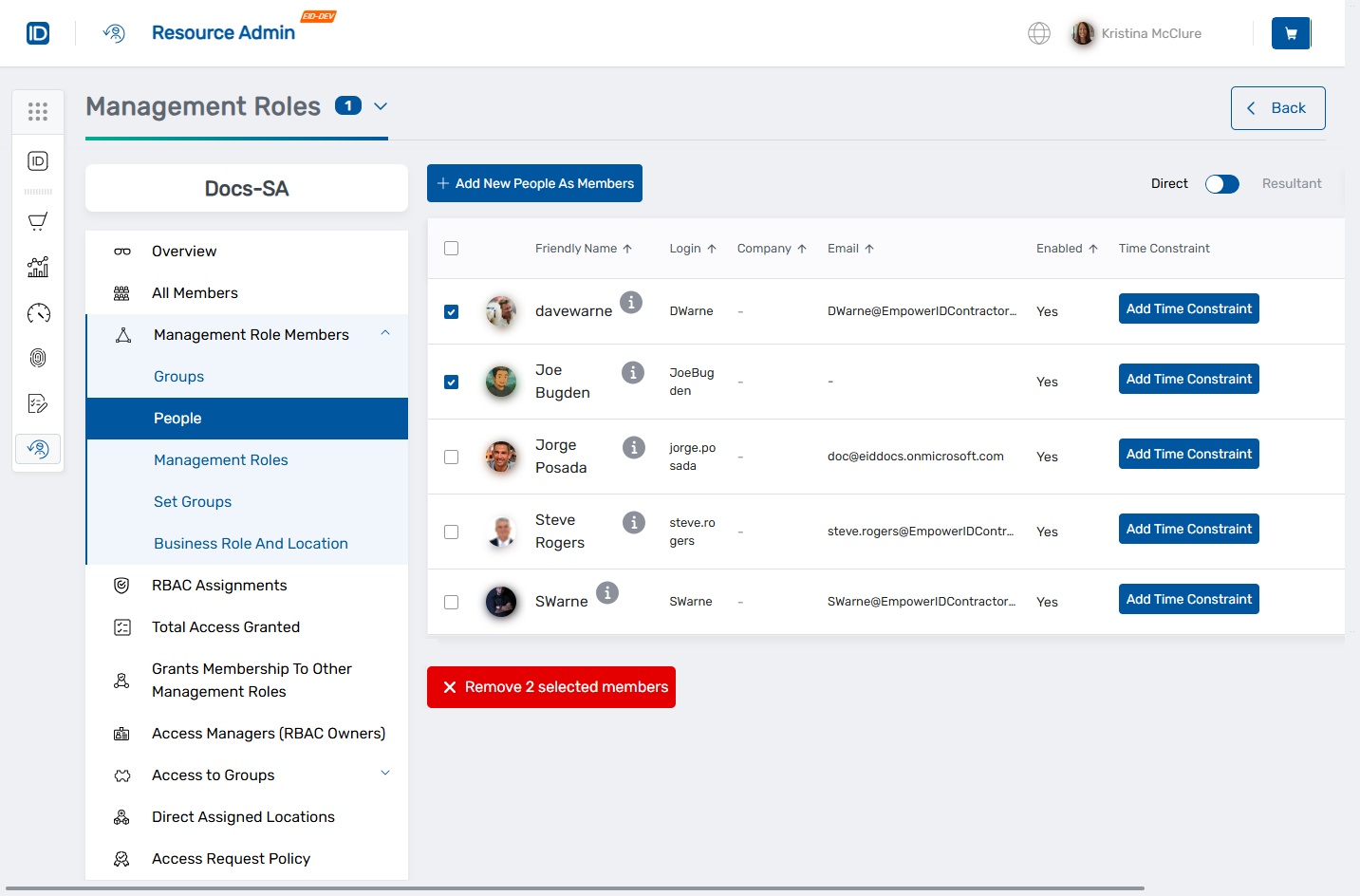 Select members for removal
