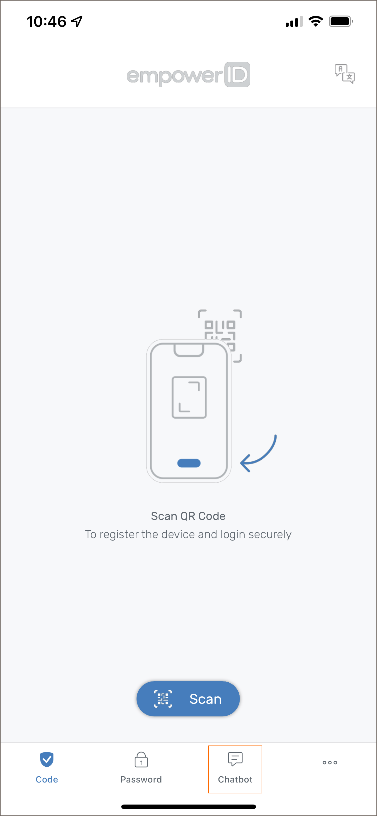 Chatbot tab in mobile app