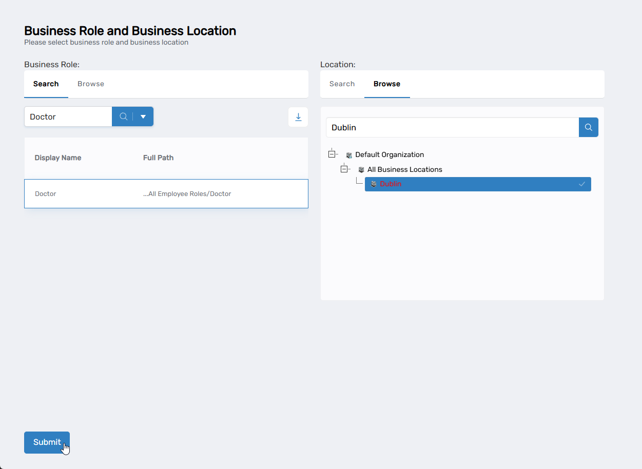 Role and Location Selected