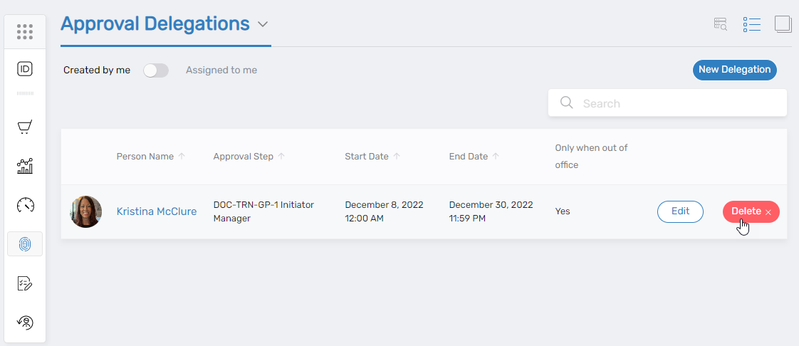 Delete Delegation Button