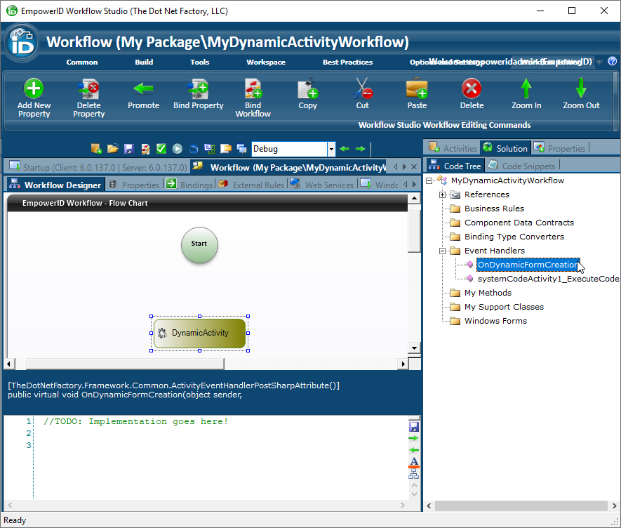 Event handler in solution tree