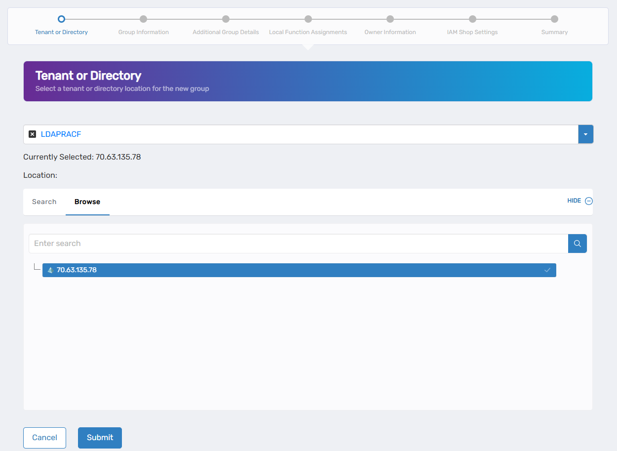 Directory Location Selection