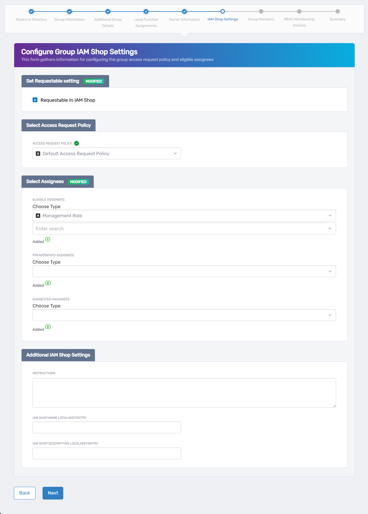 IAM Shop Settings Form