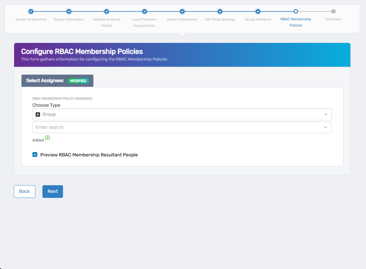 RBAC Membership Policies Form