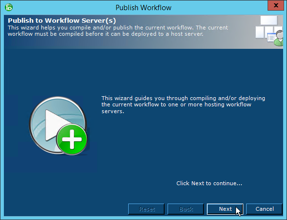 Publish workflow wizard step 1