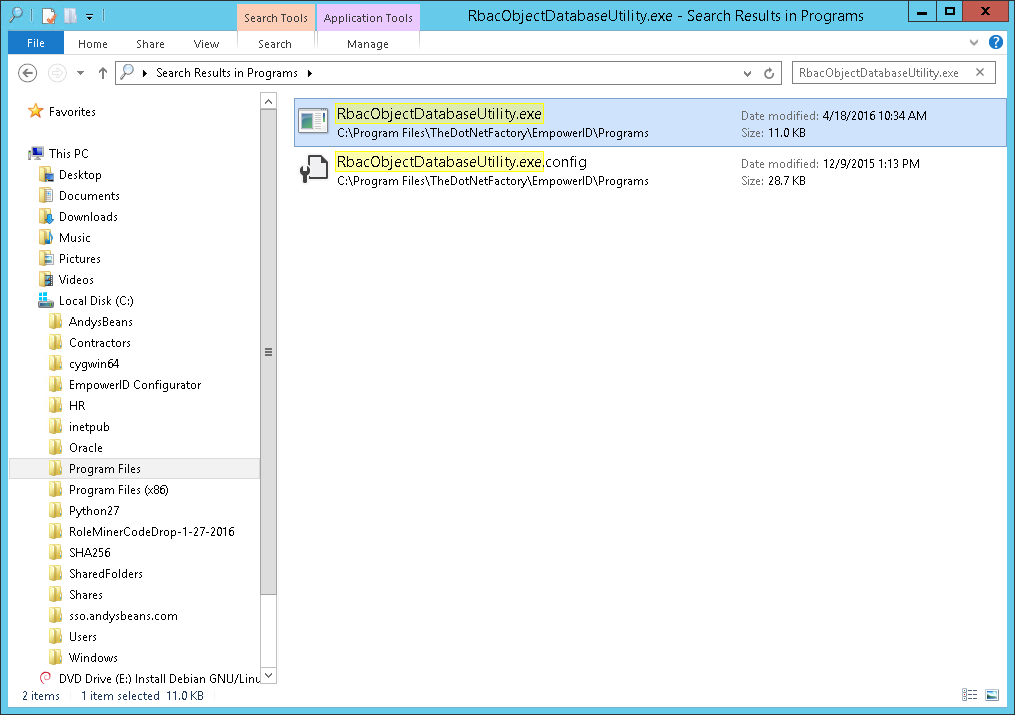 RBAC object database utility exe