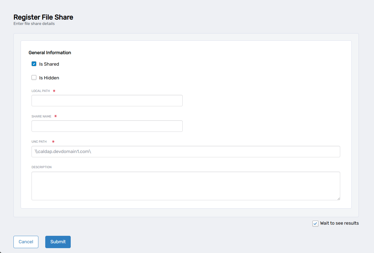 Register Shared Folder Form