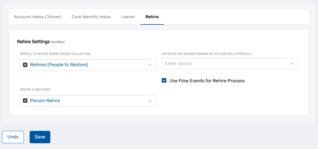 Rehire settings form