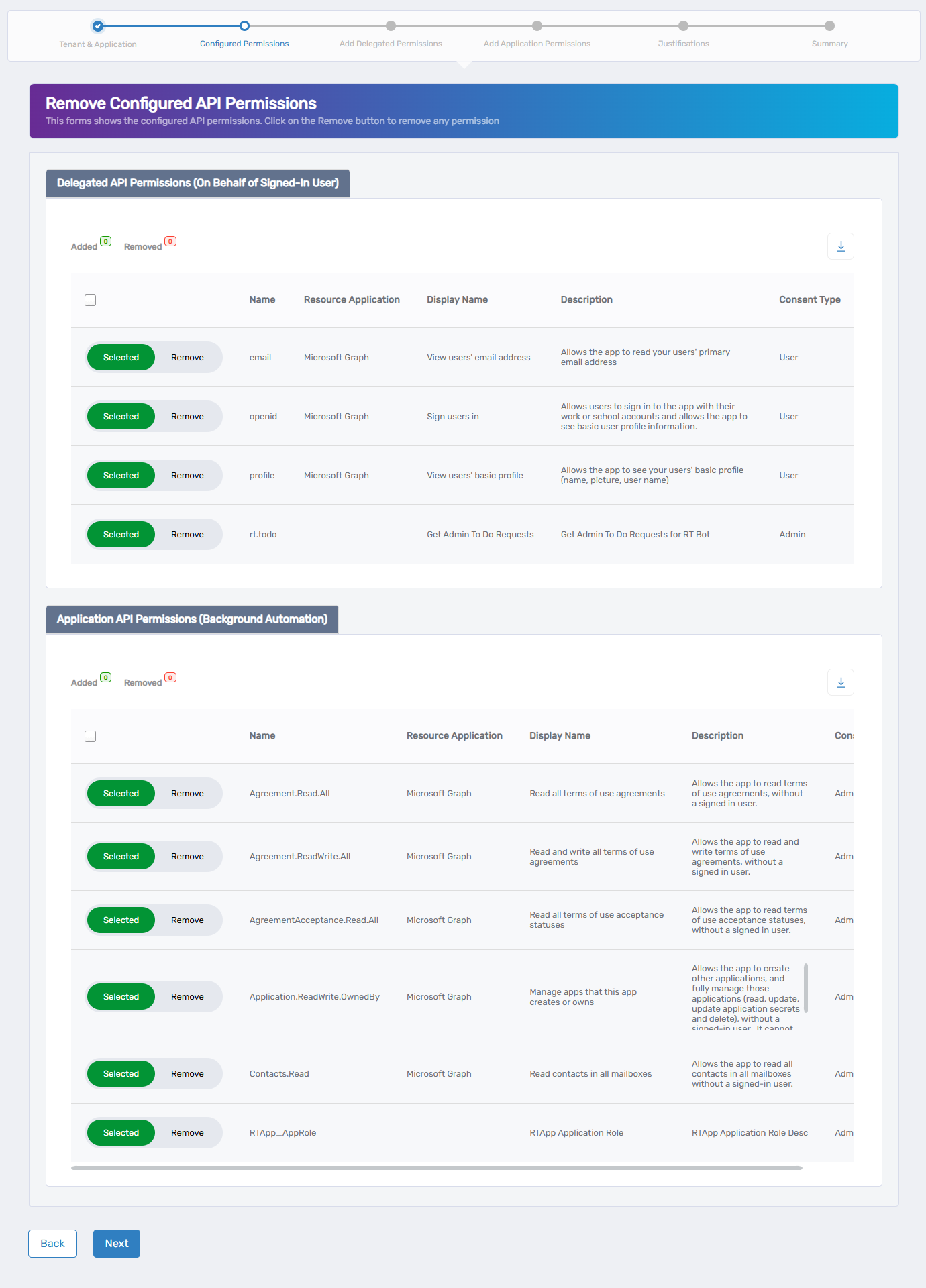 Remove Configured Permissions