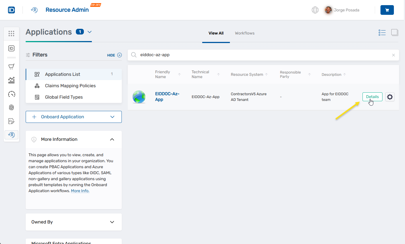 Application Details Button