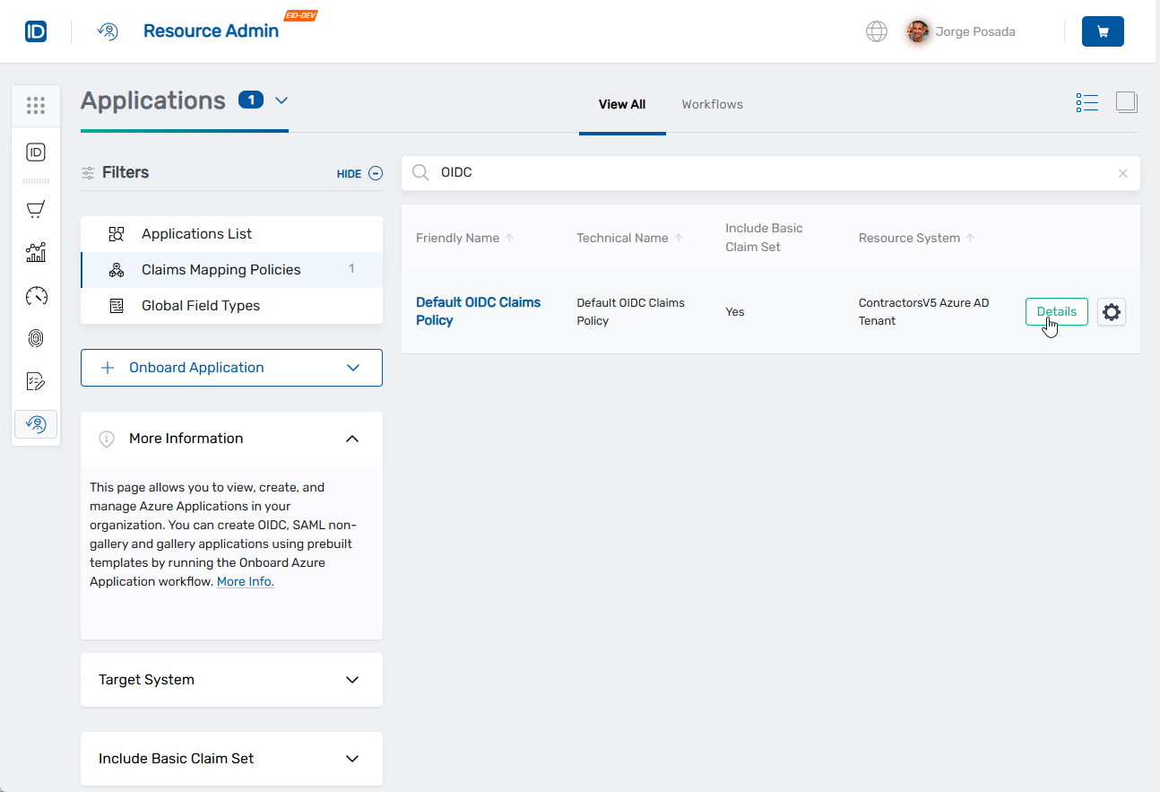 Claims Mapping Policy Details Button